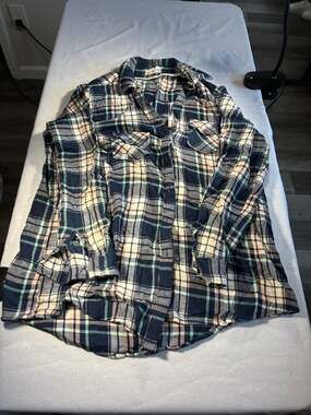 Just the Girl Navy Green Plaid Flannel Button Up Shirt Grunge 2X